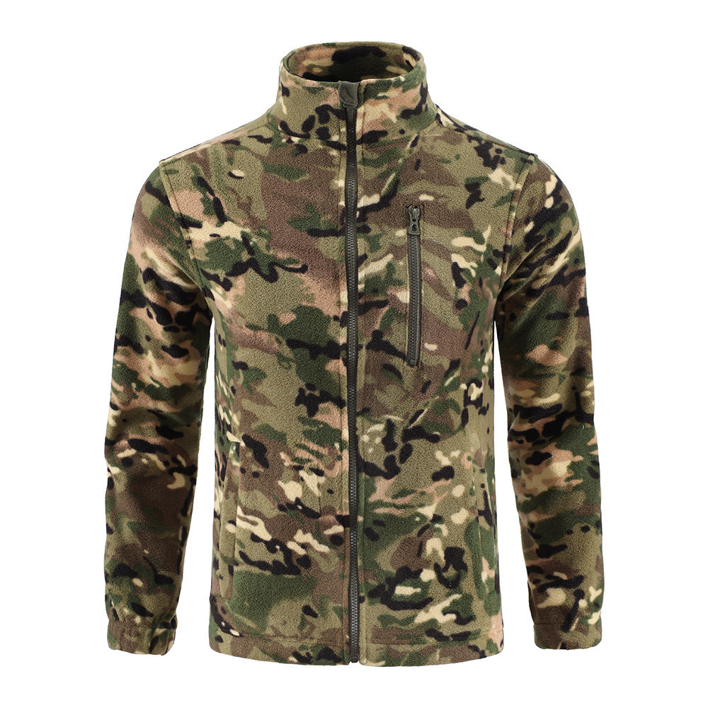 Men’s Camouflage Double-Sided Polar Fleece Cardigan – Warm Outdoor Jacket