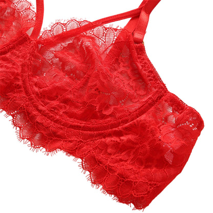 Lace Three-Point See-Through Maid Lingerie Set with Suspenders