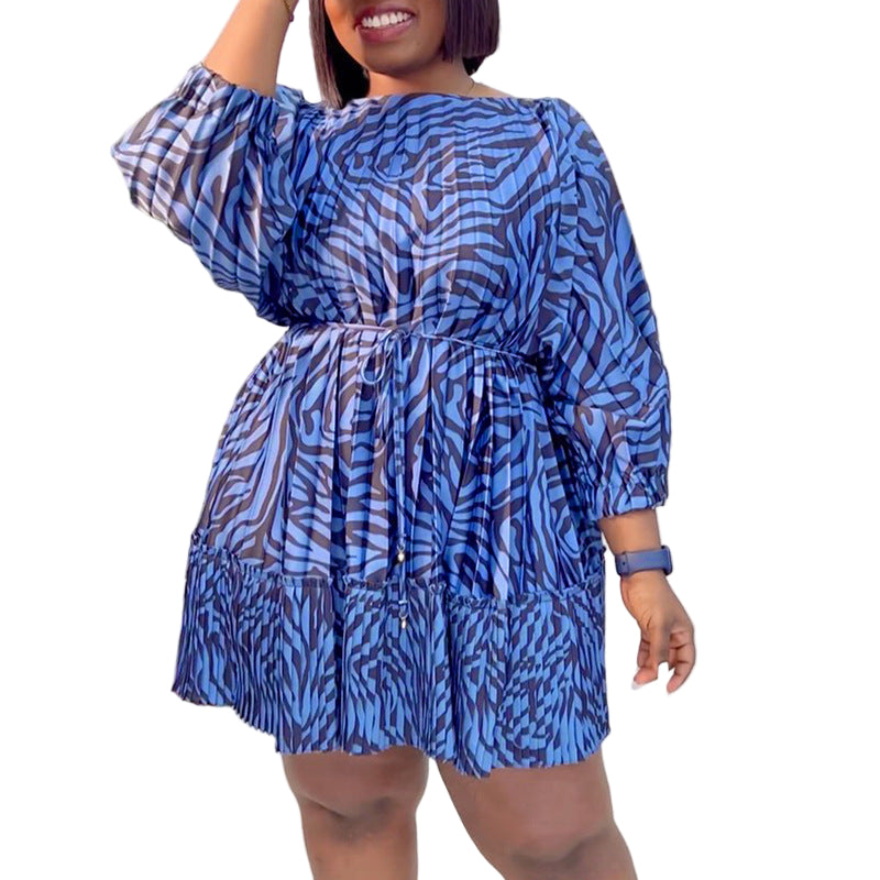 African Print Loose Fit Maxi Dress – Casual Pleated Tie-Up Style