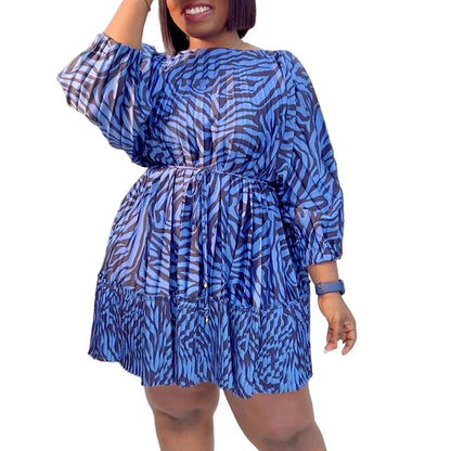 African Print Loose Fit Maxi Dress – Casual Pleated Tie-Up Style