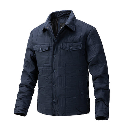 Men’s Quilted Cotton Business Casual Shirt Jacket – Polo Collar Coat