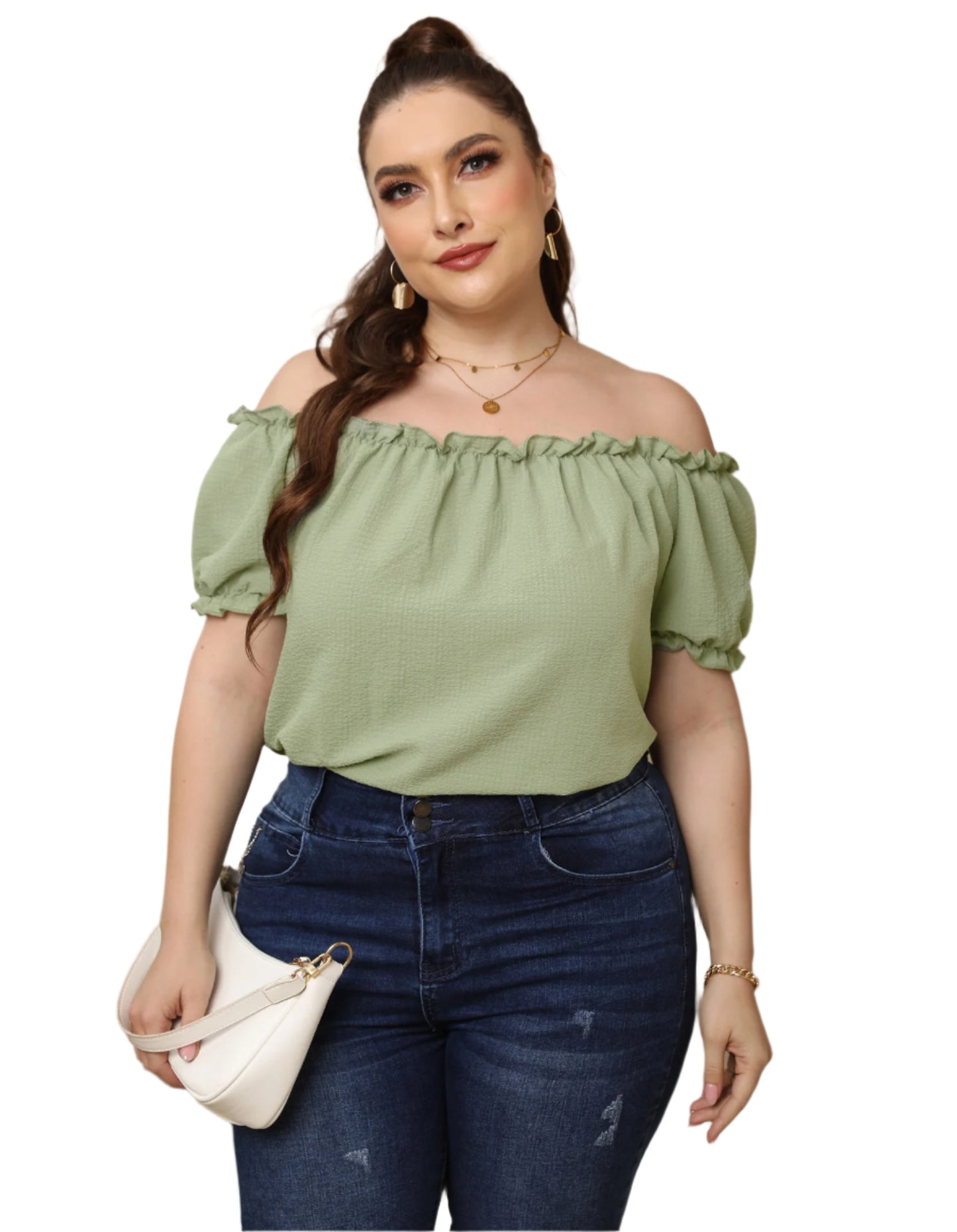 Plus Size Ruffled Off-Shoulder Top – European & American Style Women’s Fashion