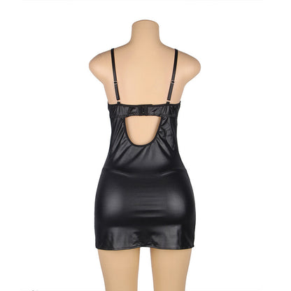 Plus Size Lace & Leather Transparent Slip Nightdress – European & American Tempting Lingerie