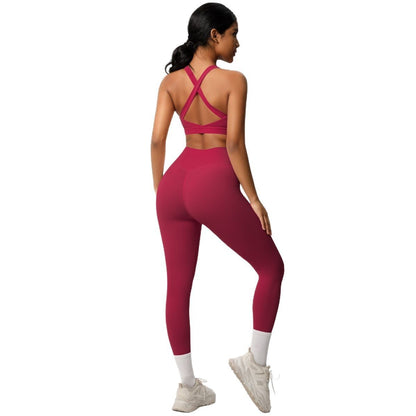 Cloud Sensation Yoga Set – Brushed Solid Color Sports Bra & High-Waist Leggings