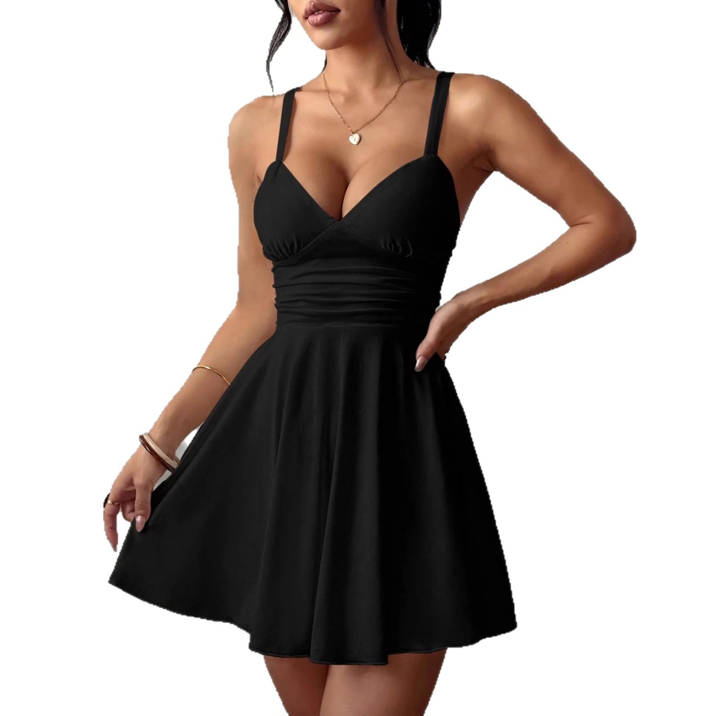 Women's Solid Color Casual Strap V-Neck Formal Dress