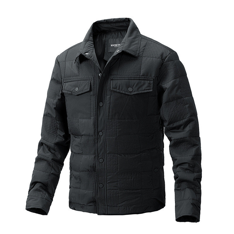 Men’s Quilted Cotton Business Casual Shirt Jacket – Polo Collar Coat
