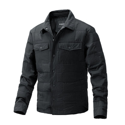 Men’s Quilted Cotton Business Casual Shirt Jacket – Polo Collar Coat