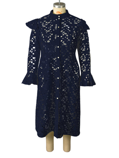Chic Lace Coat Dress with Half-Turtleneck & Cardigan-Style Layering