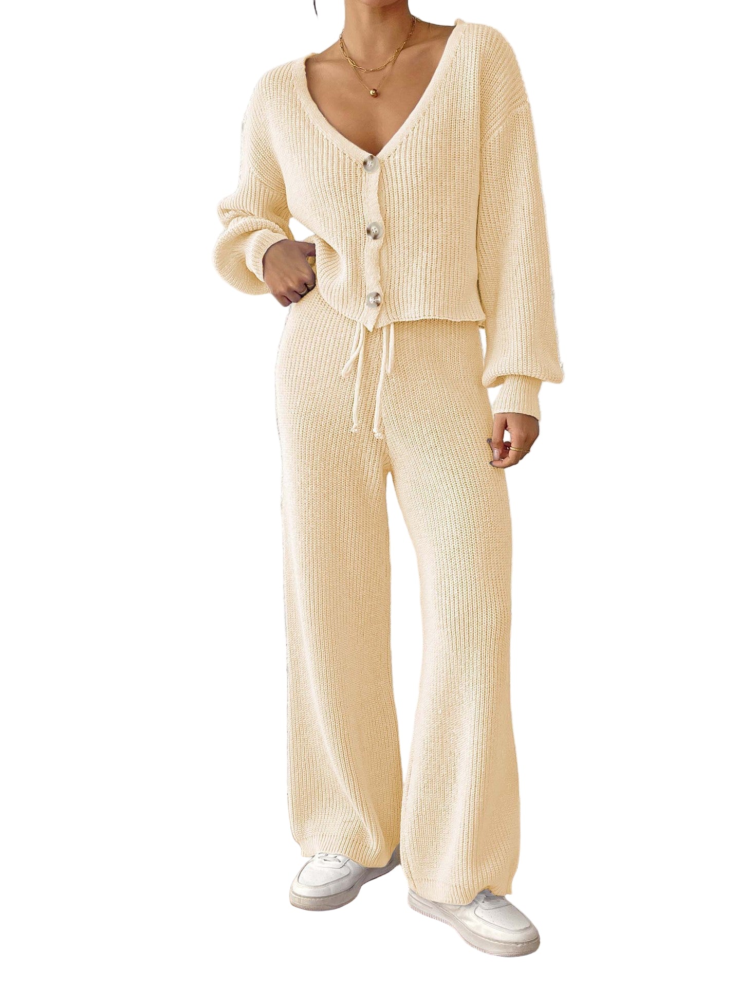 Autumn & Winter Women’s Elegant Solid-Colour Set – Chic Short Top and Matching Bottom