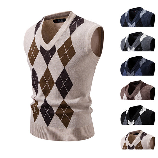 Men’s Plaid Pattern Casual Knit Sweater