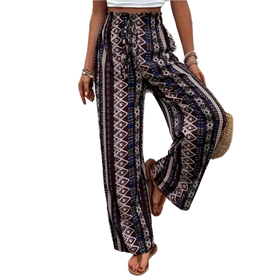 Bohemian Print Loose-fitting Wide-leg Trousers