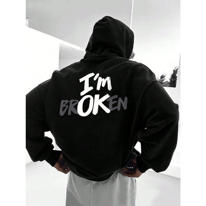"I’m OK" Graphic Hoodie – European Size | Men’s Hip Hop Streetwear Pullover