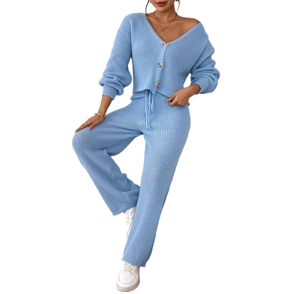 Autumn & Winter Women’s Elegant Solid-Colour Set – Chic Short Top and Matching Bottom