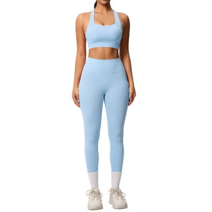 Cloud Sensation Yoga Set – Brushed Solid Color Sports Bra & High-Waist Leggings