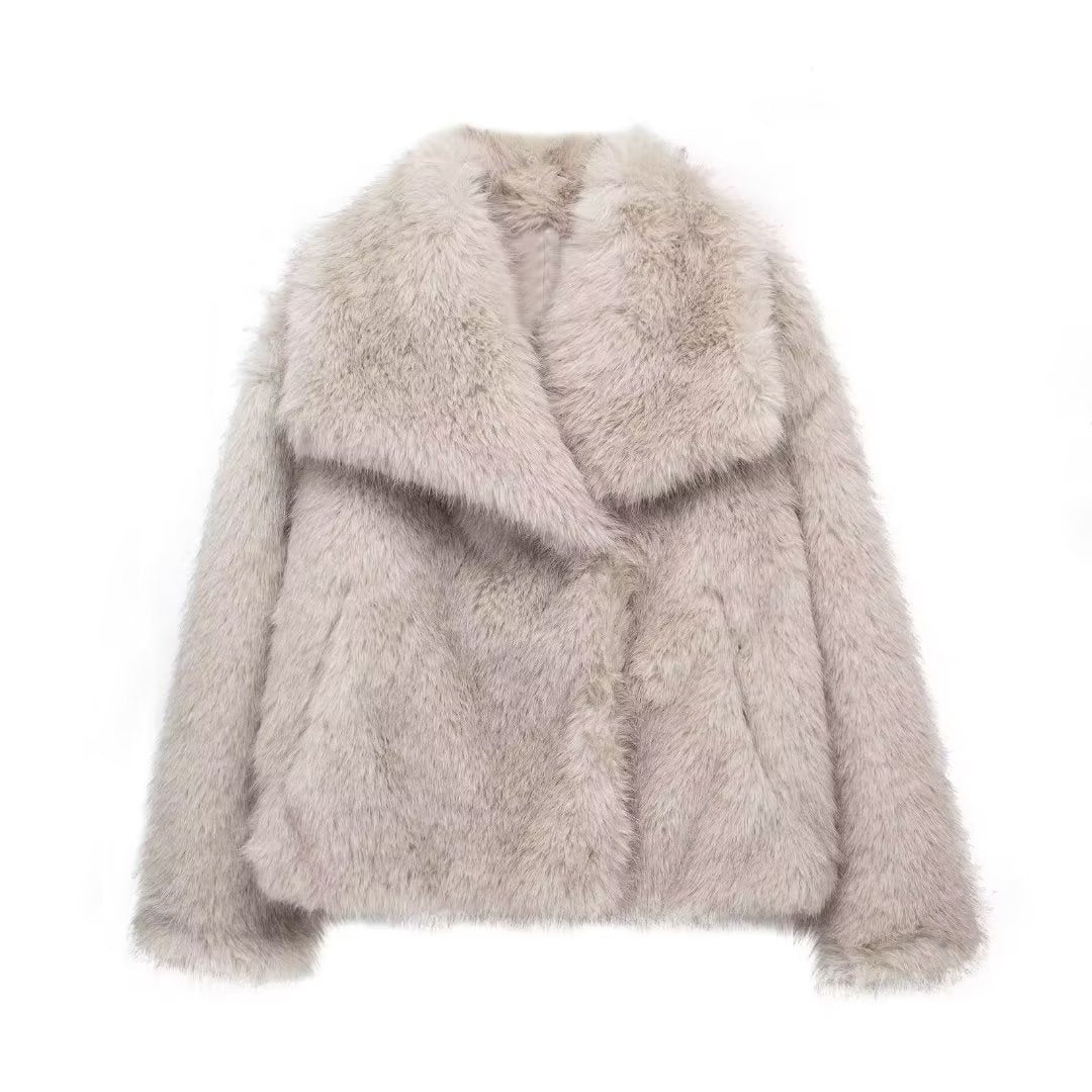 Women’s Winter Plush Coat – Warm Thicken Fluffy Lapel Jacket
