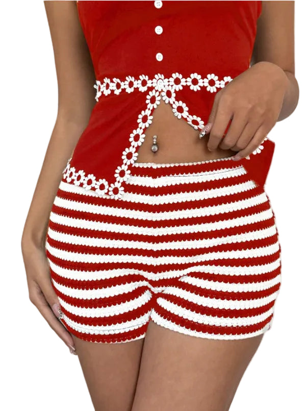 Fashionable Striped Sassy Low-Waist High-Stretch Womens Shorts
