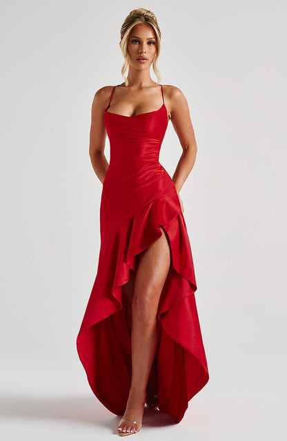 Women's Backless Ruffles Irregular Dress