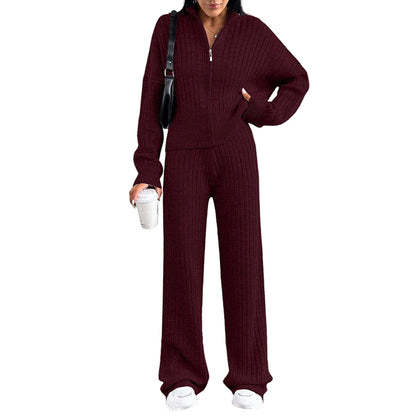 Women’s Casual Two-Piece Set – Loose Zip-Up Top & Matching Trousers