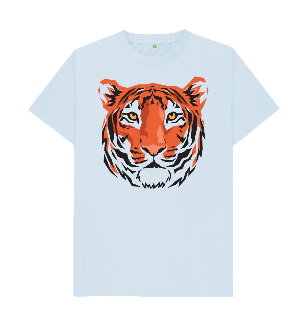 Sky Blue Unisex Tiger Head Print T-Shirts