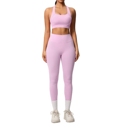 Cloud Sensation Yoga Set – Brushed Solid Color Sports Bra & High-Waist Leggings