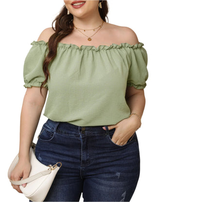 Plus Size Ruffled Off-Shoulder Top – European & American Style Women’s Fashion