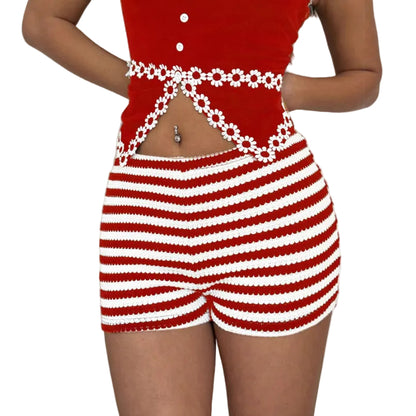 Fashionable Striped Sassy Low-Waist High-Stretch Womens Shorts