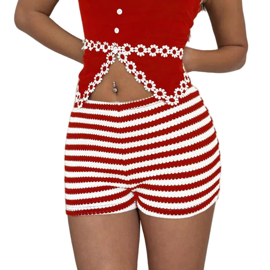 Fashionable Striped Sassy Low-Waist High-Stretch Womens Shorts