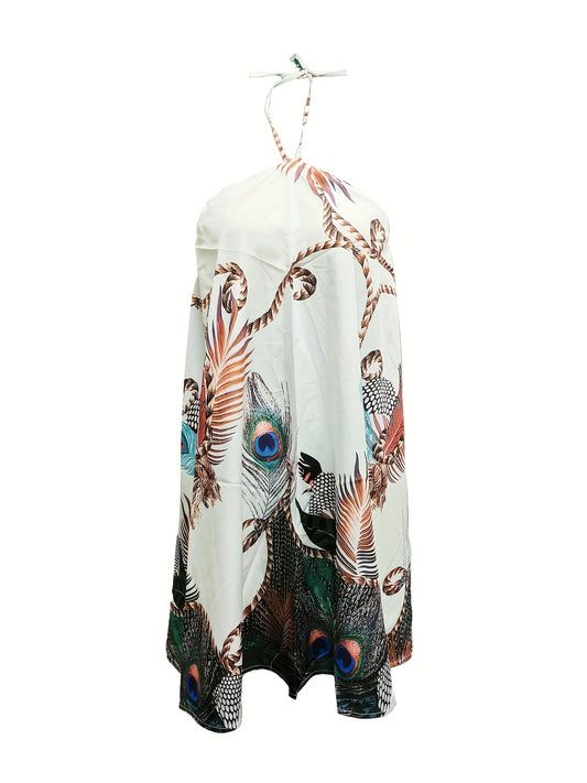 ST22079 Women's Summer Off-Shoulder Halter Tie Loose Printed Dress