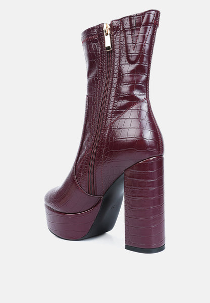 Feral High Heeled Croc Pattern Ankle Boot-2