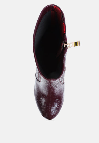 Feral High Heeled Croc Pattern Ankle Boot-3