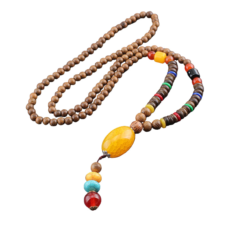 Men’s Ethnic Style Wooden Bead Sweater Chain Necklace