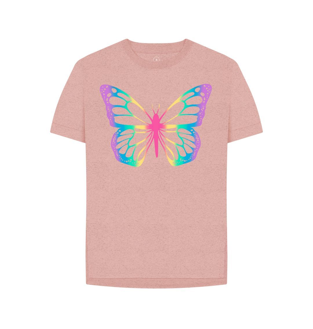 Sunset Pink Women's Butterfly Print T-Shirts