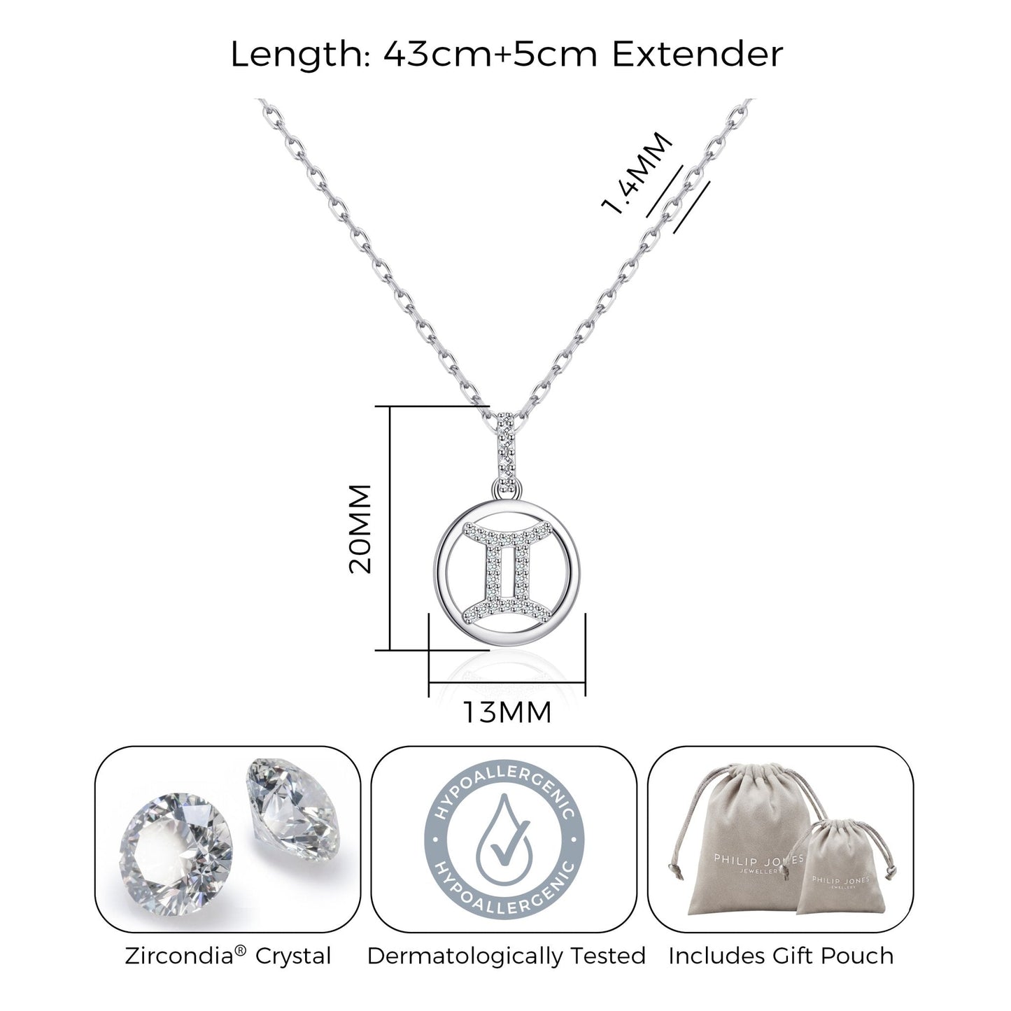 Gemini Star Sign Zodiac Necklace with Zircondia® Crystals