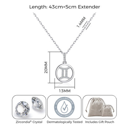 Gemini Star Sign Zodiac Necklace with Zircondia® Crystals