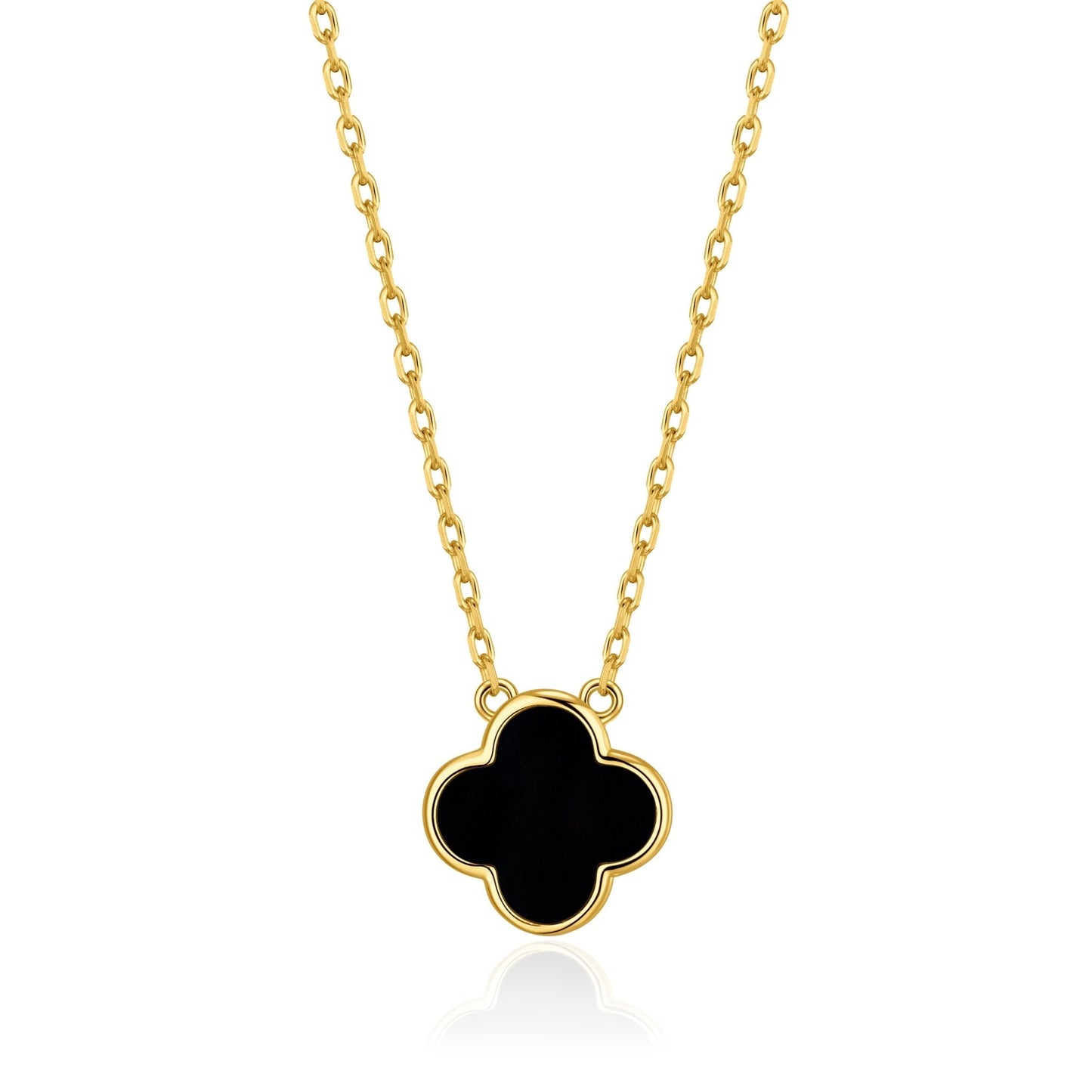 Gold Plated Black Onyx Gemstone Clover Necklace