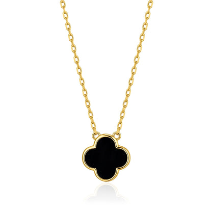 Gold Plated Black Onyx Gemstone Clover Necklace