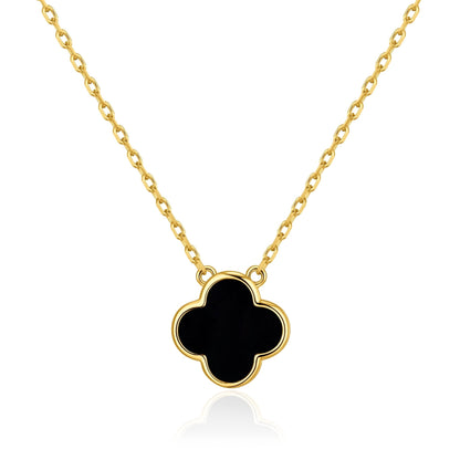 Gold Plated Black Onyx Gemstone Clover Necklace