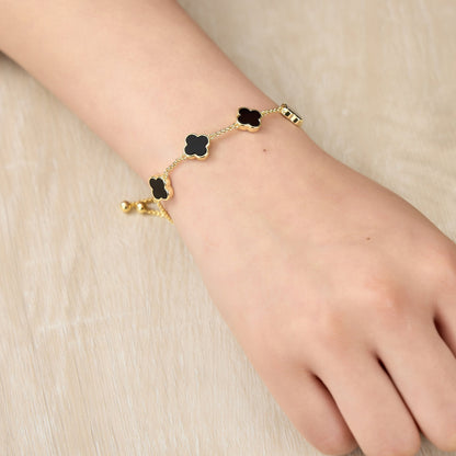 Gold Plated Black Onyx Multi Clover Friendship Bracelet