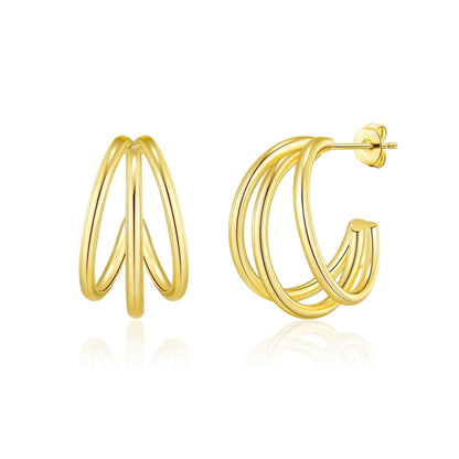 Gold Plated Triple Illusion Hoop Earrings