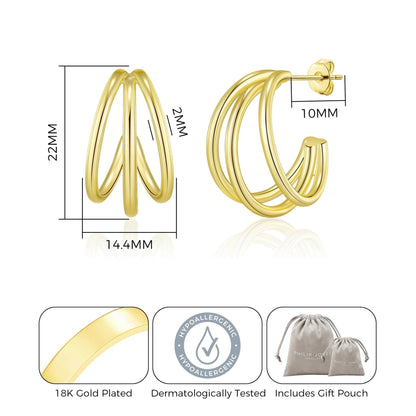Gold Plated Triple Illusion Hoop Earrings