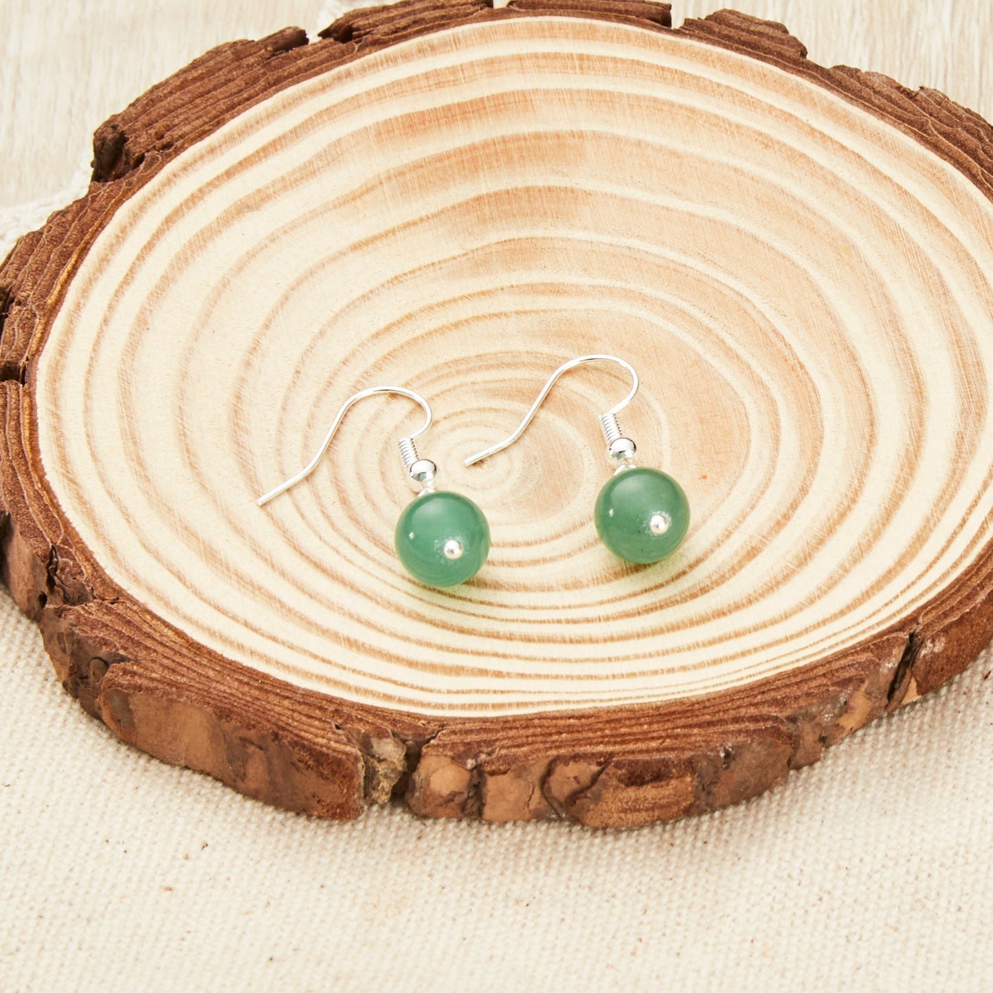 Green Aventurine Gemstone Round Drop Earrings