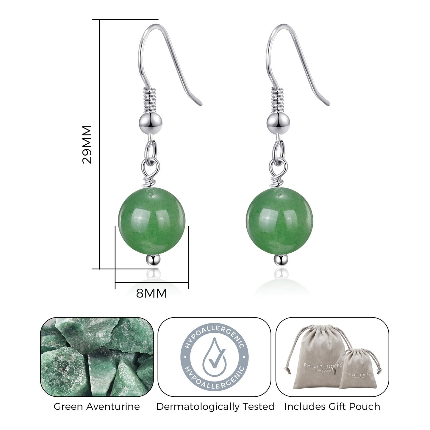 Green Aventurine Gemstone Round Drop Earrings