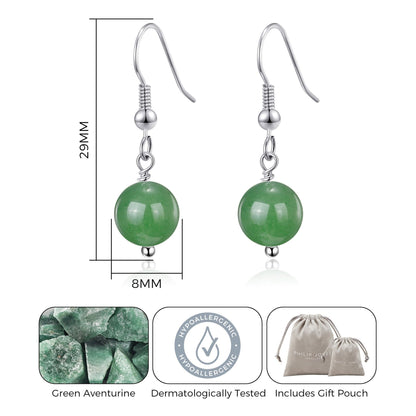 Green Aventurine Gemstone Round Drop Earrings