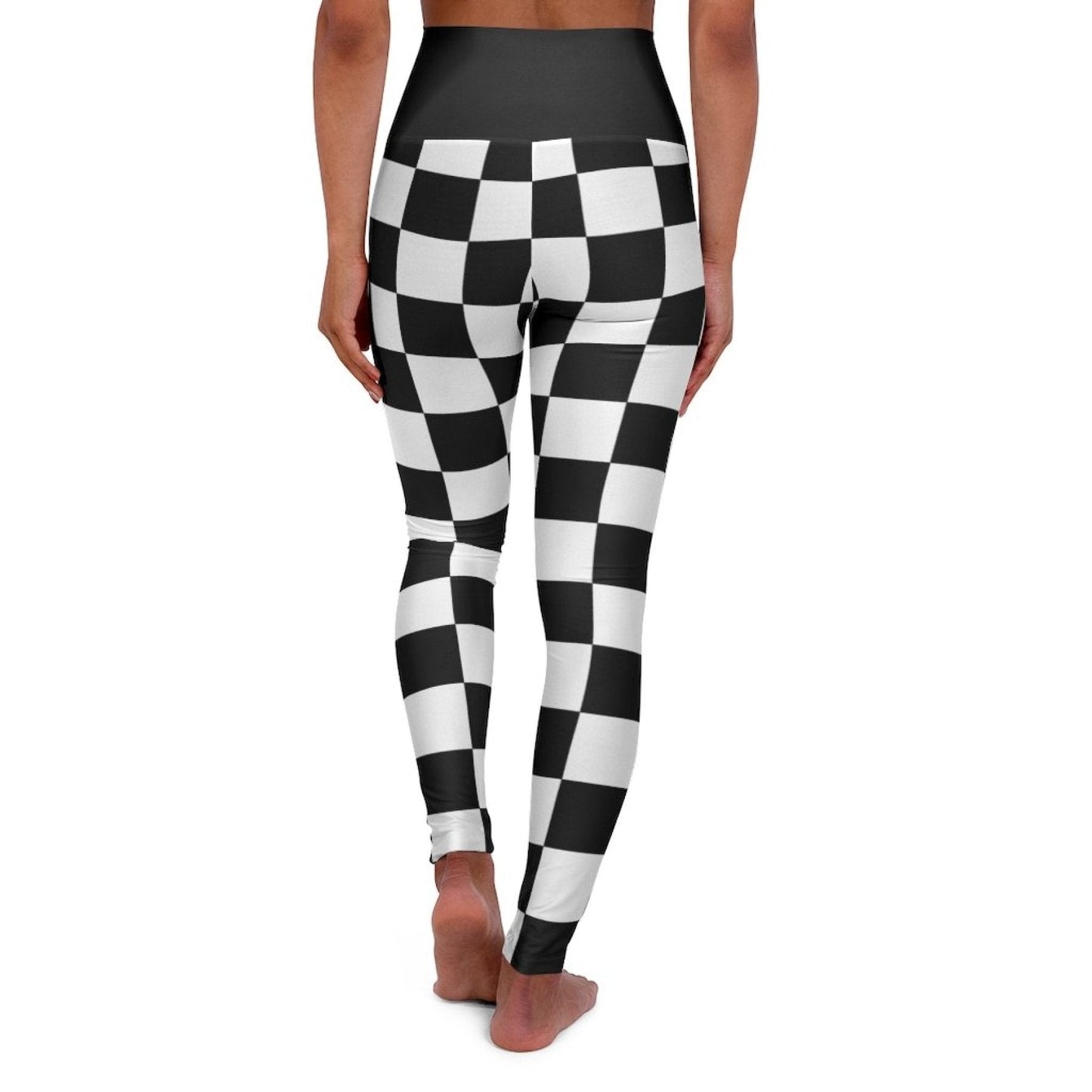 High Waisted Yoga Leggings, Black And White Checker Style Fitness Pants-8