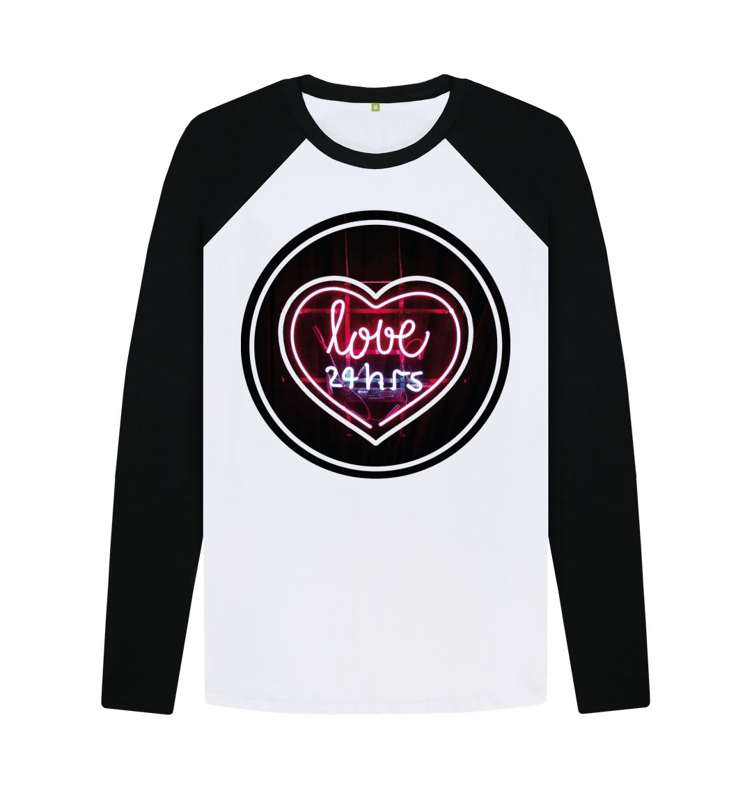 Black-White Men's Love 24hrs Heart design Print long Sleeve T-Shirts