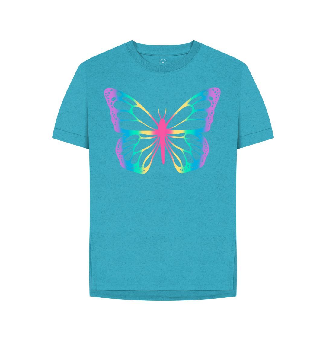 Ocean Blue Women's Butterfly Print T-Shirts