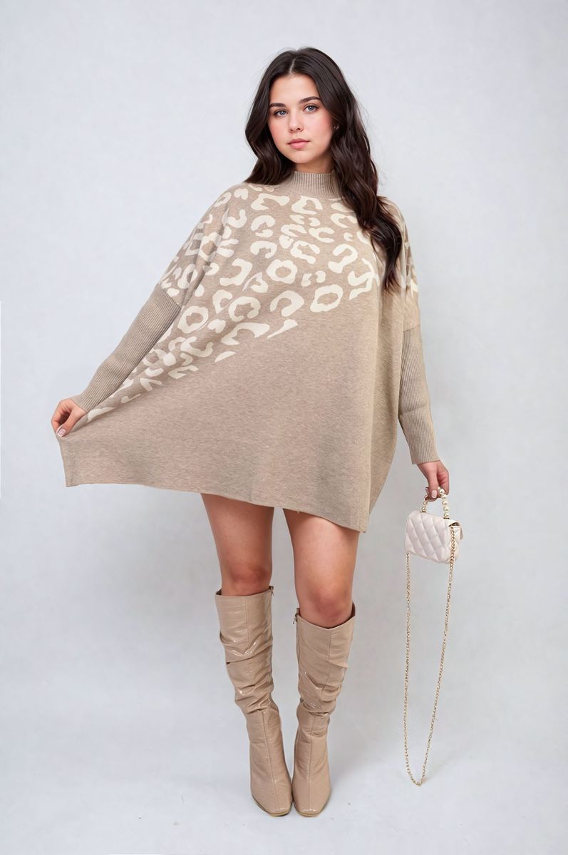 Leopard Print Knitted Long Sleeve Jumper