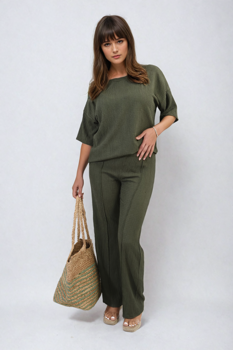 Cheesecloth Pattern Top and Trouser Co-ord Set-4