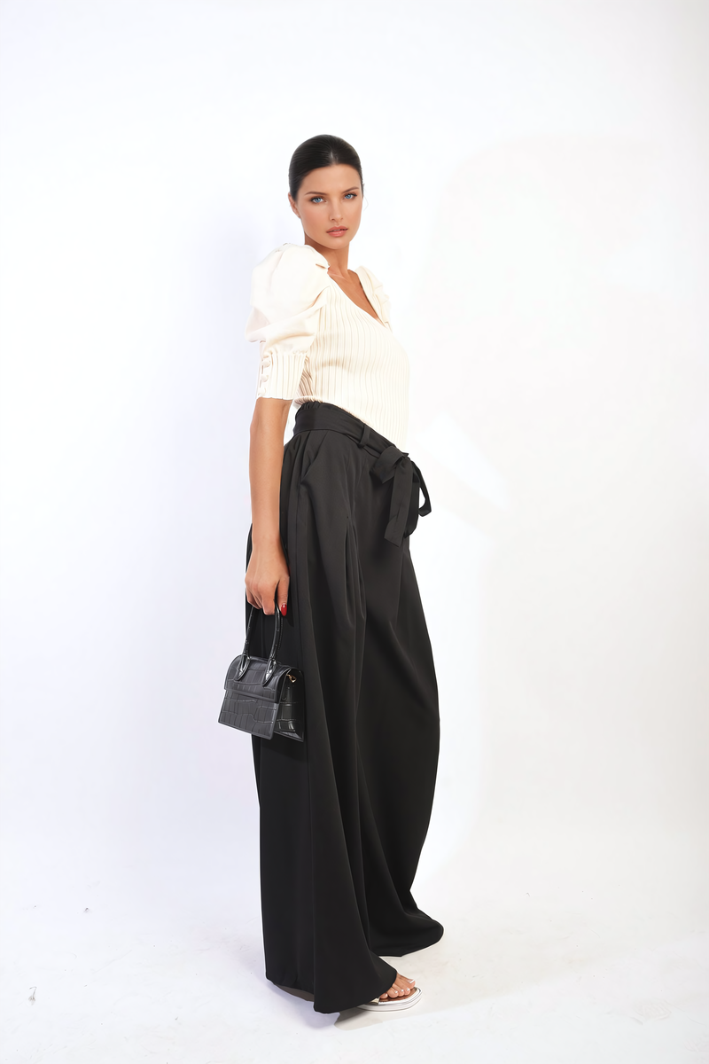 High Waist Belted Wide Leg Trouser-7