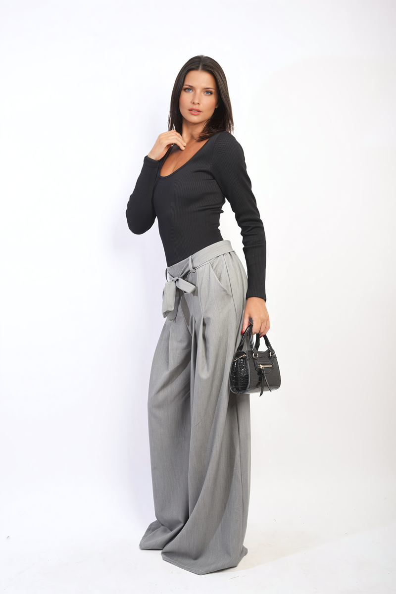 High Waist Belted Wide Leg Trouser-5